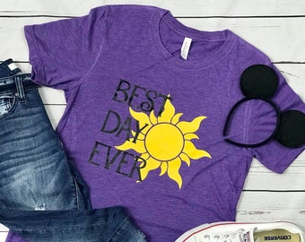 Best Day Ever Rapunzel Inspired Purple Bella Canvas Graphic Tshirt Birthday Party Vacation Group Matching Shirt
