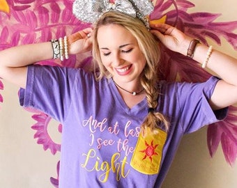 At Last I See the Light Rapunzel Tangled Princess Comfort Colors Vacation Graphic Tshirt Birthday Party Snuggly Duckling Best Seller Pascal