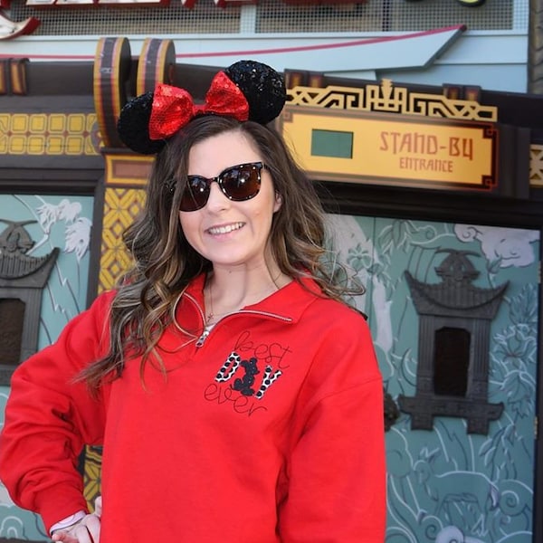 Best Day Ever Monogram Polka Dots Mouse Head Quarter Zip Pullover Hot Vacation Matching Group Girls Trip Magic Kingdom Floral Ears Orlando