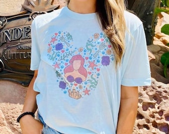 NEW ARRIVAL Little Mermaid Mouse Head Castle and Characters Tee Vacation Matching Shirts Under the Sea  Head Custom Tee For Vacation Ariel