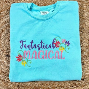 Fantastical Magical monogram short sleeve, comfort color vacation shirt, Encanto Inspired Graphic tee, Merabel, Bruno, Isabella, image 3