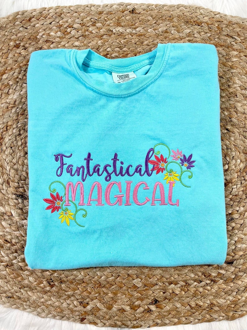 Fantastical Magical monogram short sleeve, comfort color vacation shirt, Encanto Inspired Graphic tee, Merabel, Bruno, Isabella, image 3