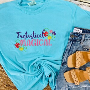 Fantastical Magical monogram short sleeve, comfort color vacation shirt, Encanto Inspired Graphic tee, Merabel, Bruno, Isabella, image 2