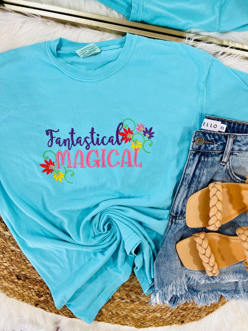 Fantastical Magical monogram short sleeve, comfort color vacation shirt, Encanto Inspired Graphic tee, Merabel, Bruno, Isabella, image 2