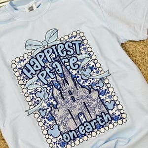 Happiest Place On Earth Blue Mouse Vacation Graphic Tee, Summer Vacation Tee, Matching Mouse Vacation shirts, Theme Park Graphic Tee