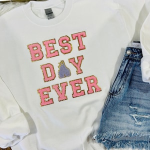 EL MEJOR DÍA DE LA SUDADERA DE PARCHE DE CHENILLA, SUDADERA DE PARCHE DE VACACIONES, SUDADERA DE PARCHE DE CHENILLA DE CASTILLO