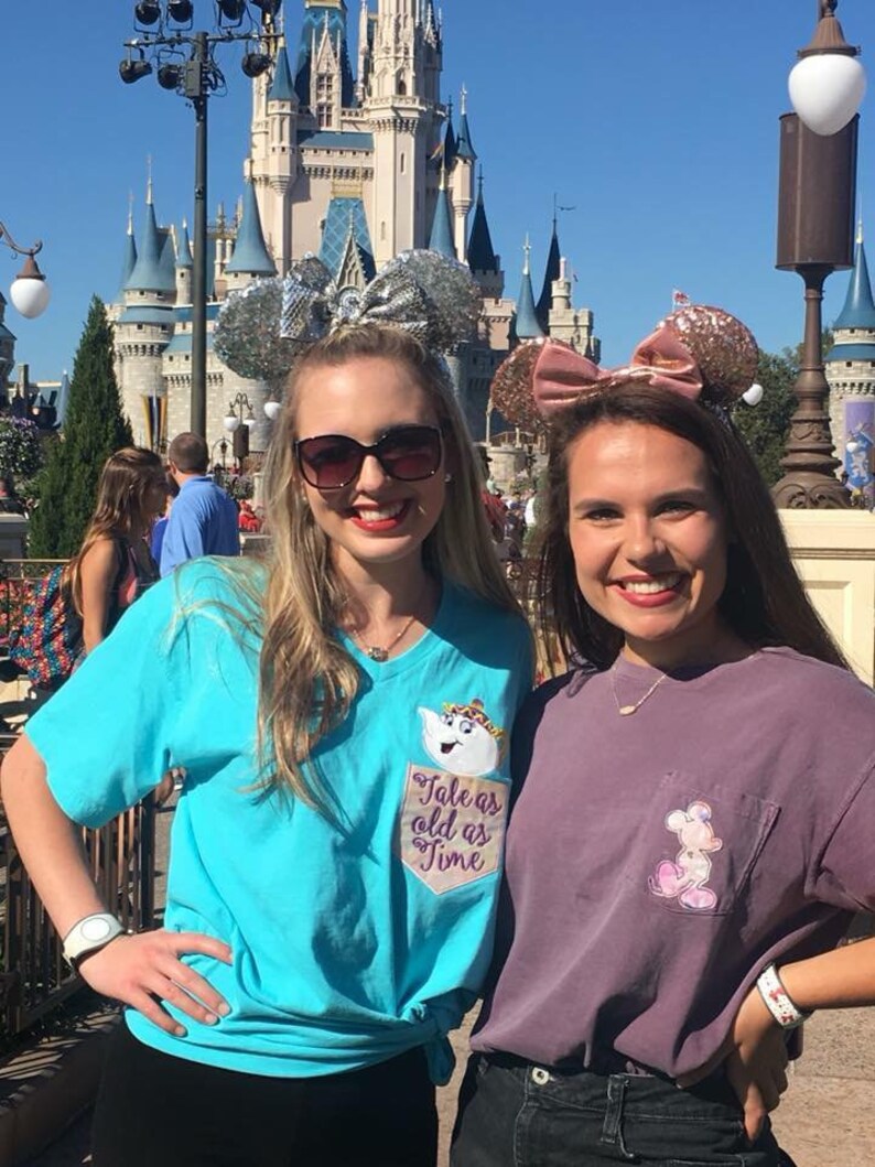 Watercolor Mouse Silhouette Preppy Pocket Sized Comfort Color Tshirt, Vacation Matching Group Girls Trip, Magic Kingdom Floral Ears Preppy image 3
