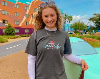 NEW ARRIVAL Flo's V8 Cafe, Comfort Color, Pocket Tee, Cars, Lightning McQueen, Route 66, Disney, Unisex Tee, Orlando Florida, Vacation