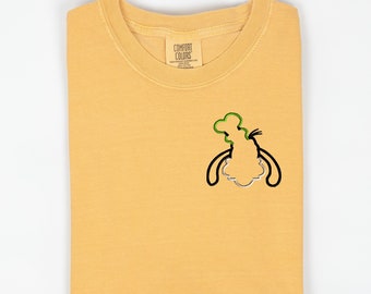 New Goofy Embroidered Comfort Color Pocket Size Graphic Tee Design