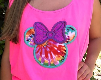 Tie Dye Mouse Head Comfort Color Tank Top Tshirt Glitter Preppy Popular Best Seller Neon Summer Flower Garden Festival WDW Bachelorette Trip