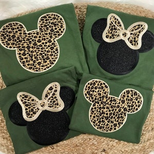 Leopard-Maus-Safari-Familien-T-Shirt, Leopard-Mauskopf, Geparden-Druck-Mausschleife, passende Tierhemden für eine 4-köpfige Familie, TRENDIGE Familien-T-Shirts