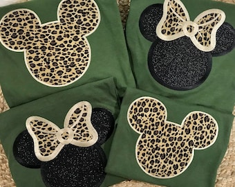 Leopard Mouse Safari Family Tee, Leopard Mouse Head, Cheetah Print Mouse Bow, Matching Animal Shirts For Family of 4, TRENDY Family T-Shirts