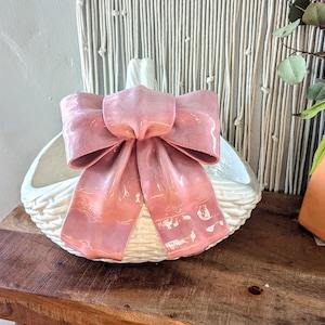 Vintage Ceramic Woven Basket with Pink Bow – Easter Spring Décor