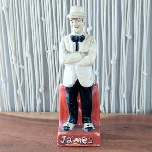 Figura vintage de cerámica de Goebel, James el mayordomo, artículos de bar alemanes occidentales de mediados de siglo, decoración retro de camarero con esmoquin, cerámica coleccionable.