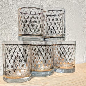 Georges Briard Gold Lattice Glasses: Mid-Century Modern Barware, Set of 5
