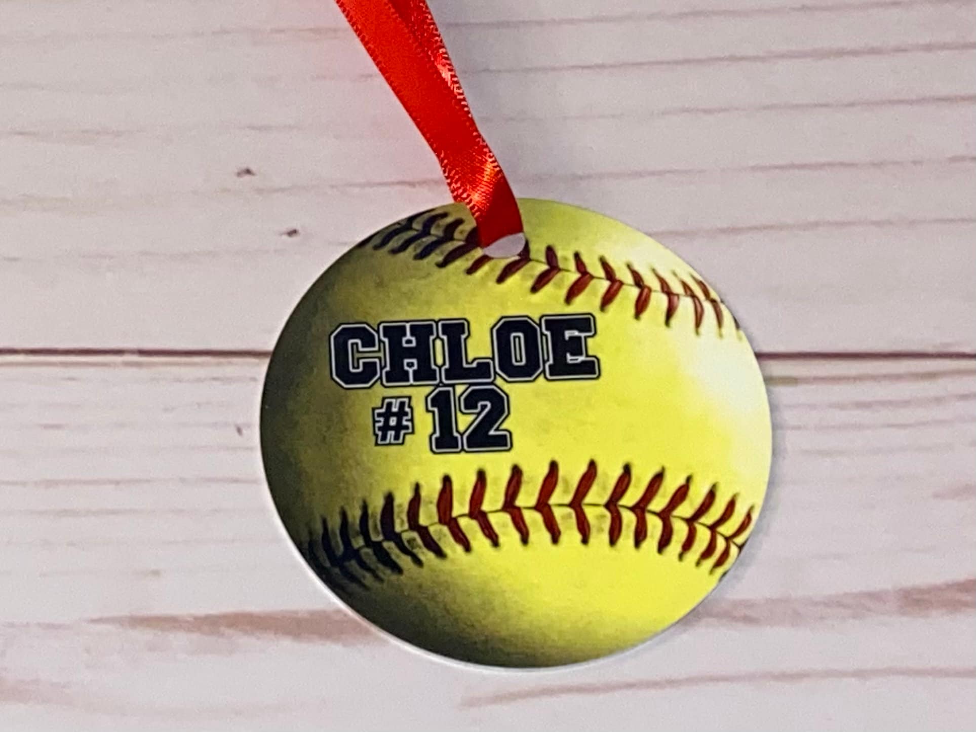 Custom Softball Ornament. Personalized Softball Christmas Ornament