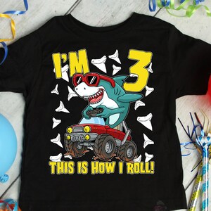 Shark 3 Year Old Birthday Boy Shirt, Three Year Old Shirt, 3rd Birthday Shirt, Third Birthday Shirt Toddler Monster Truck Birthday