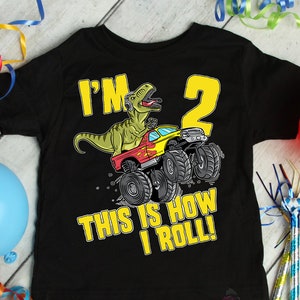 T-Rex Dinosaurier 2 Jahre alt Geburtstag Jungen Shirt, zwei Jahre altes T-Shirt, 2. Geburtstag Shirt, zweiter Geburtstag Shirt Kleinkind Monster Truck Geburtstag
