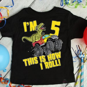 T-Rex Dinosaur 5 Year Old Birthday Boy Shirt, Five Year Old T-Shirt, 5th Birthday Shirt, Fifth Birthday Shirt Toddler Monster Truck Birthday