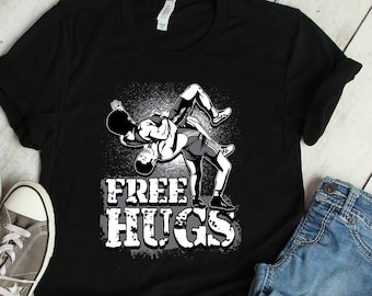 Koszulka zapaśnicza Free Hugs, spersonalizowany prezent zapaśniczy, bluza z kapturem drużyny zapaśniczej w stylu dowolnym, zapasy w szkole średniej, styl grecko-rzymski
