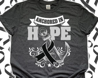 Anchored in Hope Melanoma Cancer Awareness Shirt for Women Men Teen Kids Tee / Sweatshirt / Hoodie / Throat Cancer Survivor Ribbon Gift