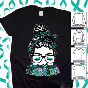 Cervical Cancer Shirt Awareness Women Teen Girls, Cervical Cancer Sweatshirt Gift Mom Aunt Friend Sister, Glasses Warrior Teal Ribbon Hoodie