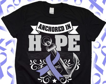 Anchored in Hope Esophageal Cancer Awareness Shirt for Women Men Teen Kids Tee / Sweatshirt / Hoodie / Throat Cancer Survivor Ribbon Gift