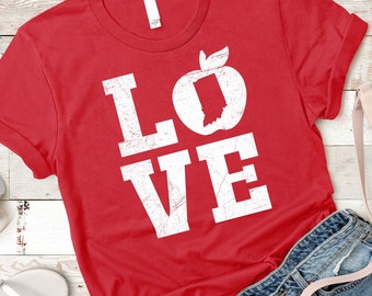 Indiana Teacher Educator Love Apple Red for Ed Shirt Women Red for Ed Hoodie / Red for Education / Wear Red For Ed / Red Teacher Shirt Gift