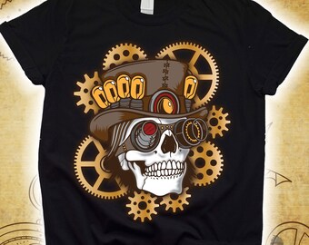 Skull Steampunk Shirt for Kids Women Men, Sci-Fit T-Shirt, Steam punk Art Drawings, Steampunk Aesthetic Hoodie, Fantasy Victorian Era