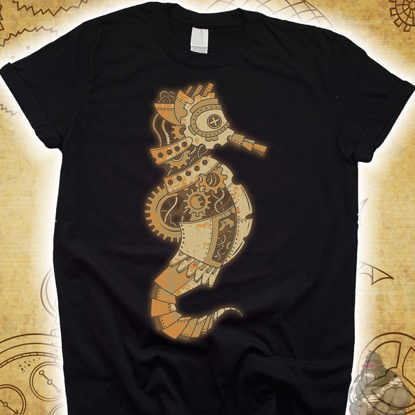 Seahorse Steampunk Shirt for Kids Women Men, Sci-Fit T-Shirt, Steam punk Art Drawings, Steampunk Aesthetic Hoodie, Fantasy Victorian Era
