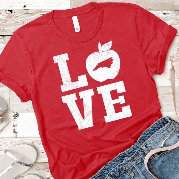 North Carolina Teacher Educator Love Apple Red for Ed Shirt Women Red for Ed Hoodie / Red for Education / Hoodie / Red Teacher Shirt Gift