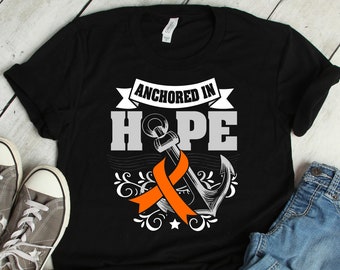 Anchored In Hope Kidney Cancer Orange Pearl Ribbon Shirt Awareness Women Men Kids / Raglan / V Neck / Tank Top / Hoodie / T-Shirt