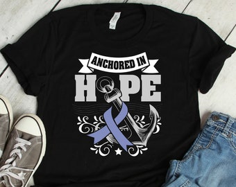 Anchored In Hope Stomach Cancer Periwinkle Pearl Ribbon Shirt Awareness Women Men Kids / Raglan / V Neck / Tank Top / Hoodie / T-Shirt