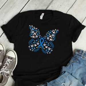 Butterfly Colon Cancer Ribbon Shirt, Colorectal Cancer Awareness Survivor, Colon Cancer Warrior, Women Men Kids Aunt Mother Grandma T-Shirt