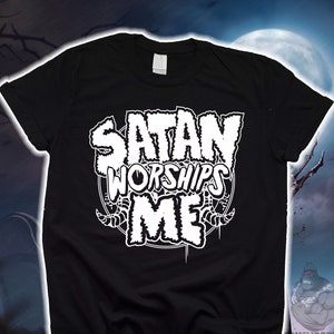 Satan Worships Me Shirt, Pentagram Occult Shirt, Baphomet 666 Shirt, Devil Grunge Hoodie, Goth Shirt, Gothic Sweater Sweatshirt Gift