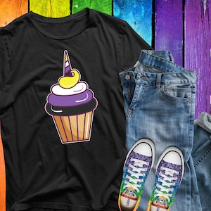 Non-binary Cupcake LGBTQ Month Gay Rights Pride Week Shirt Women Men Kids/ Raglan / V Neck / Tank / Hoodie / USA Queen T-Shirt