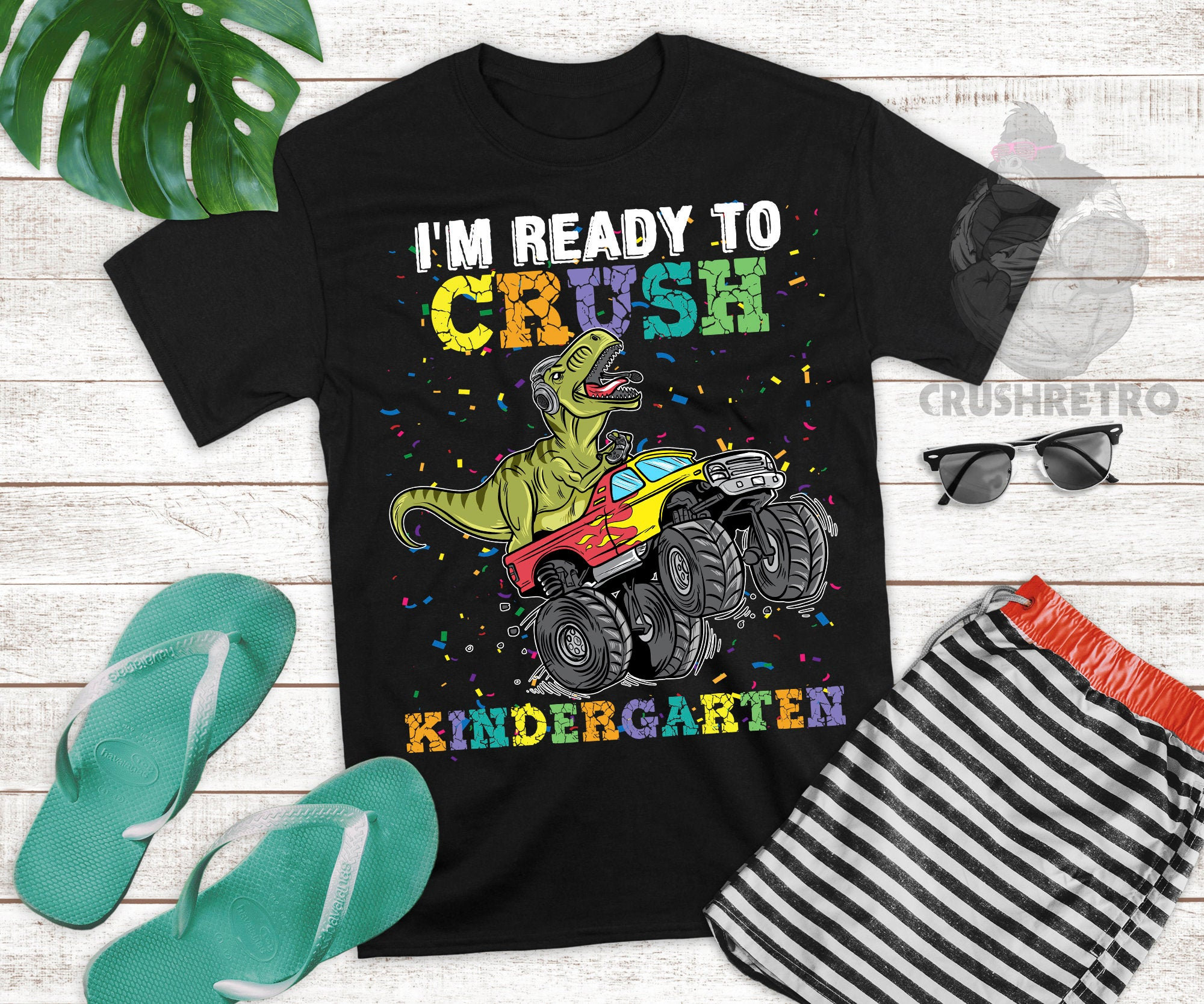 I'm Ready To Crush Kindergarten shirt for Boys Girls T Rex Monster Truck, Back to School Kinder T Shirt, Dinosaur Preschool Pre K Graduation