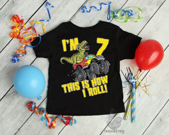 T-Rex Dinosaur 7 Year Old Birthday Boy Shirt, Seven Year Old Shirt, 7th Birthday Shirt, Seventh Birthday Shirt Toddler Monster Truck Bday