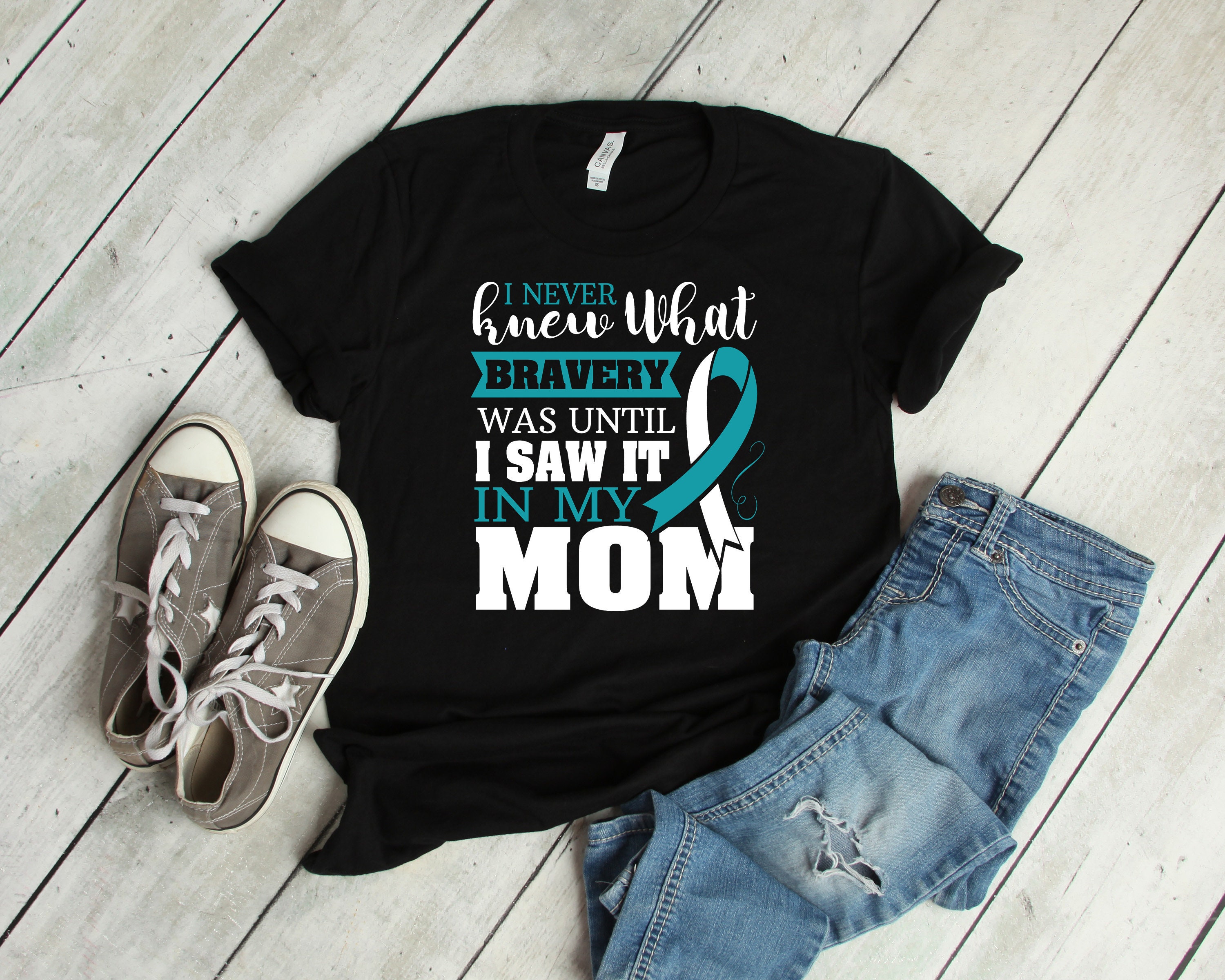 I Saw Bravery In My Mom Cervical Cancer Shirt Awareness Women Men Kids / Raglan / V Neck / Tank Top / Hoodie / Aunt Mother Grandma T-Shirt