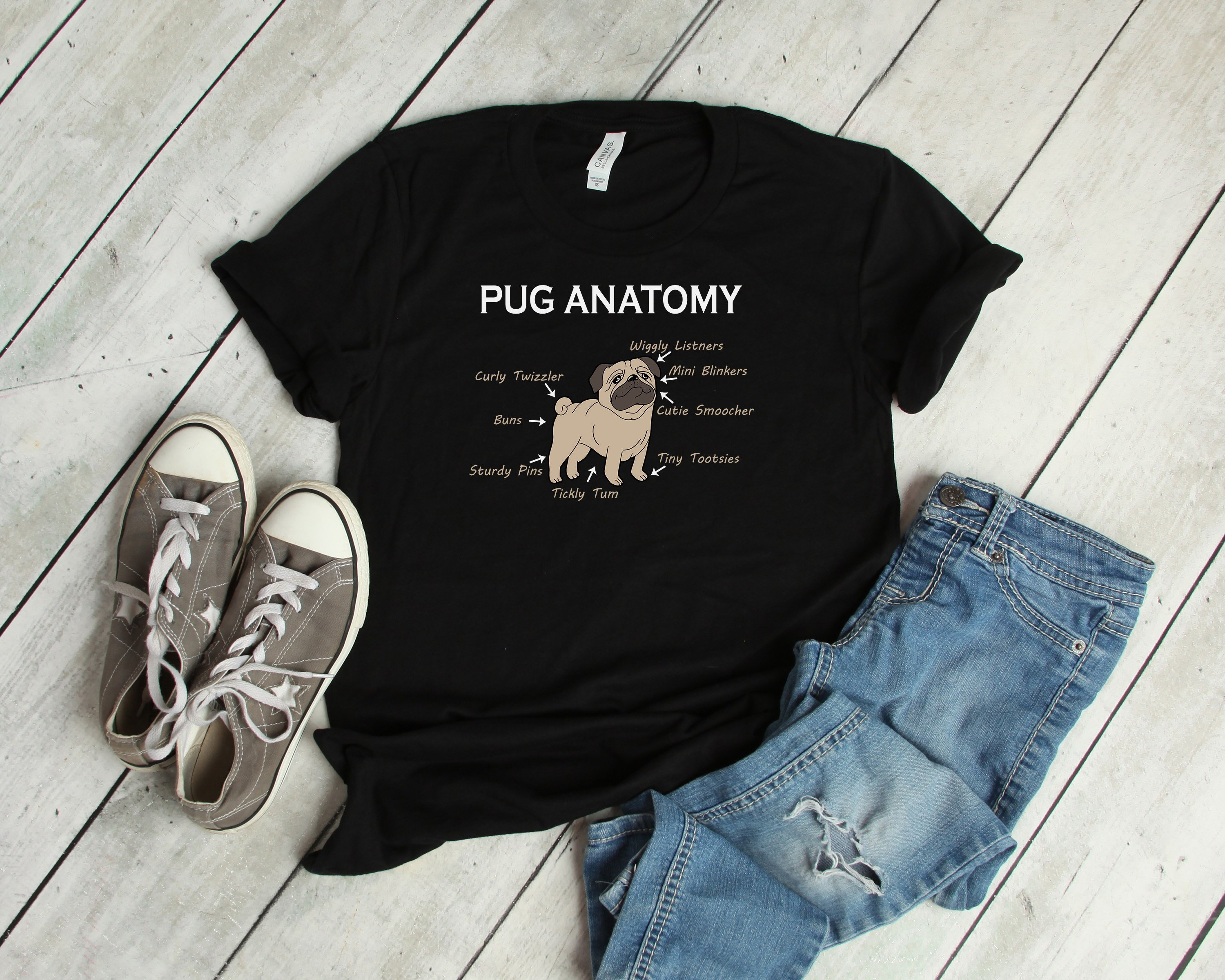 Funny Pug Anatomy Dog Lover Shirt Men Women Kids / Raglan 3/4 Sleeve ...