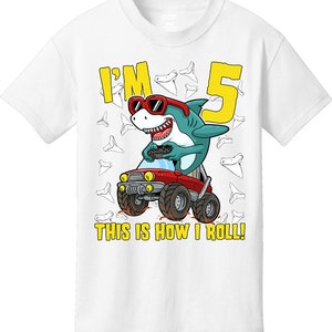 thumbnail interactive-video image 1 of Shark 5th Birthday T-Shirt For Boys & Girls - Fifth Birthday Gift Outfit For 5 Year Old Kids 1 of 10
