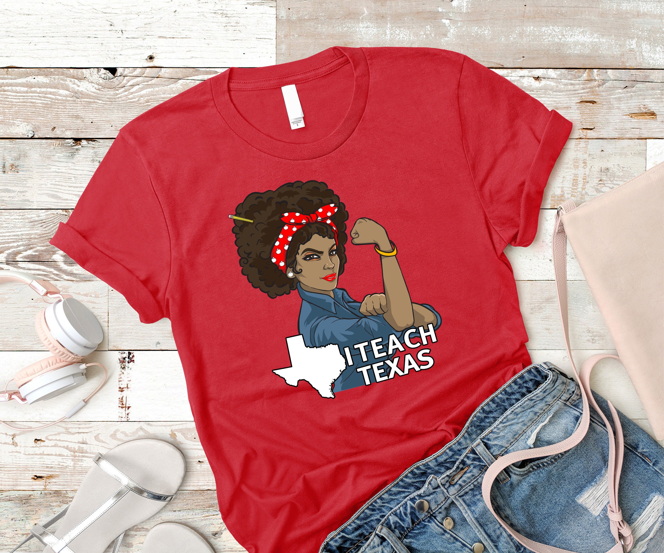 Texas Teacher Rosie the Riveter Red for Ed Shirt Women Men Kids ...