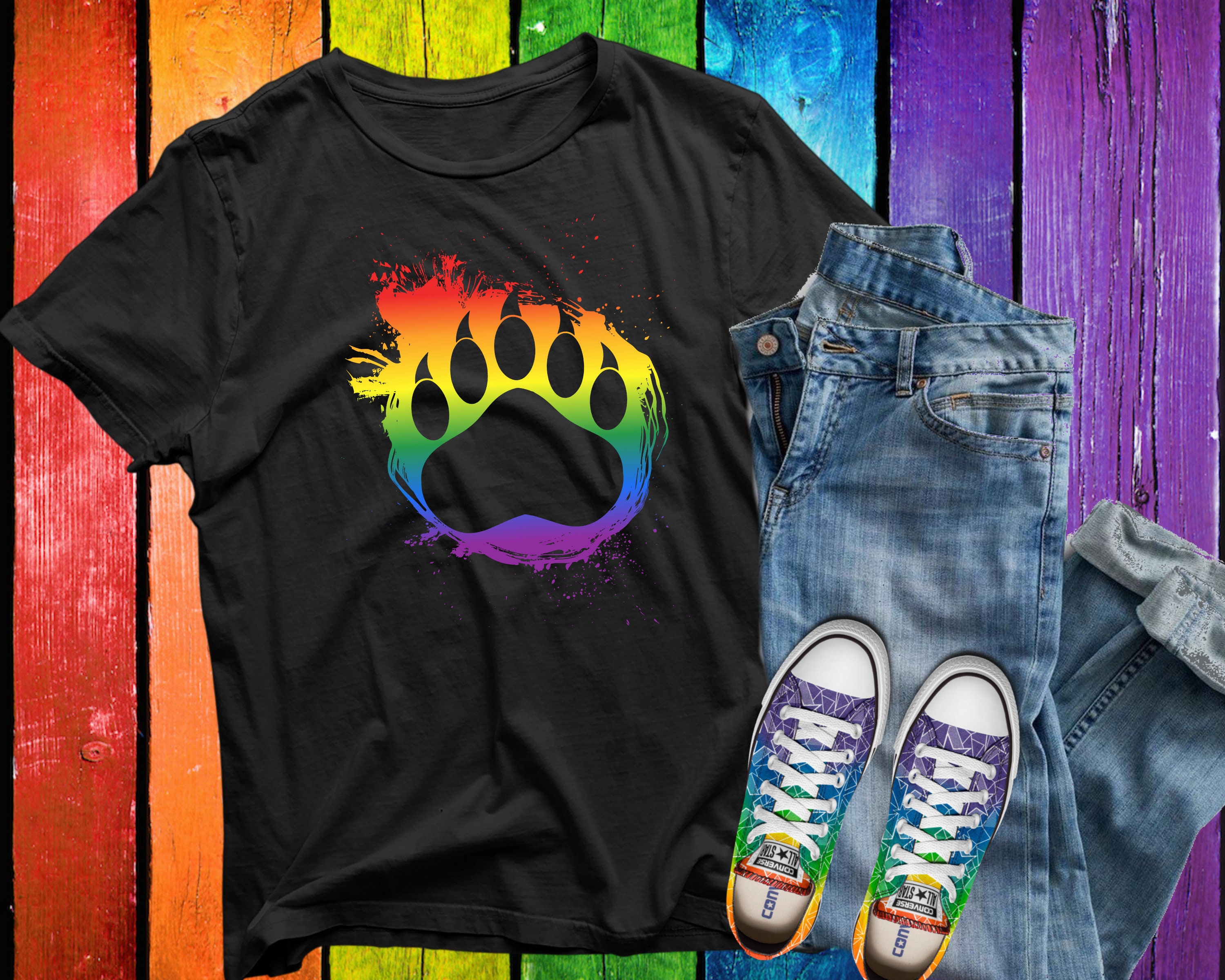 Rainbow Bear Paw Print LGBTQ Gay Pride 