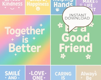 Motivational Affirmation Quotes for Kids – Set of 10 Printable Wall Art | Positive Kids Room Decor | Square 1:1 Ratio | PDF + PNG Files