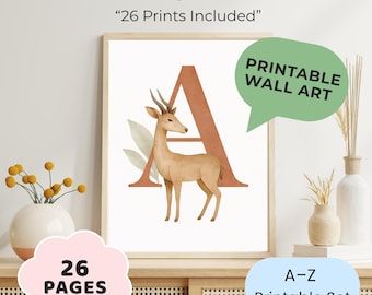 Alphabet Nursery Wall Art Printable Set | A–Z ABC Posters for Kids Room | Baby Shower Gift | 26 Digital Prints | 2:3 Ratio Nursery Decor