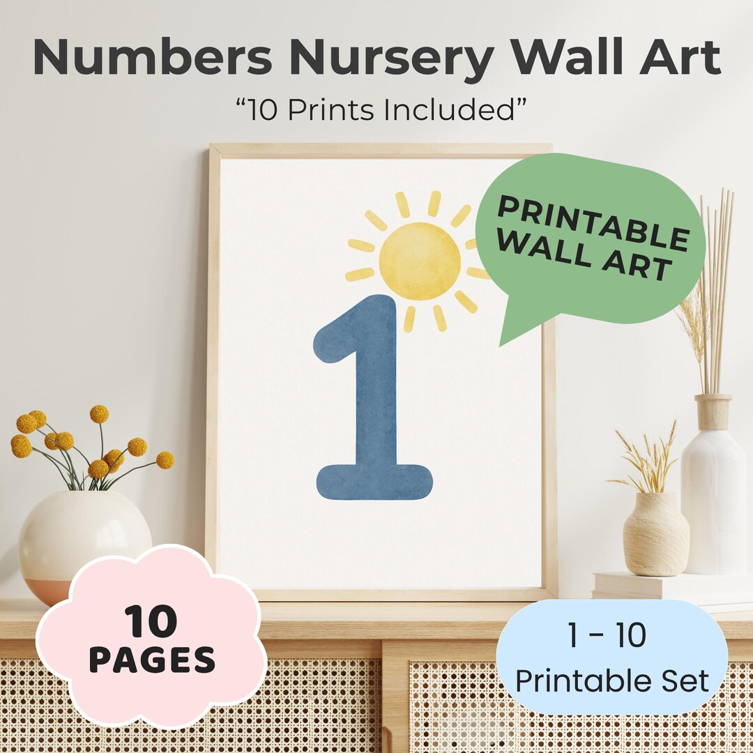 Numbers Nursery Wall Art Printable Set | 1–10 Counting Posters for Kids ...