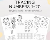 Tracing Numbers 1–20 Worksheets | 20 Printable Preschool & Kindergarten Math Pages | PDF Instant Download