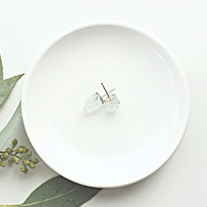 Mint Raw Stone Polished Silver- Plated Stud Earring