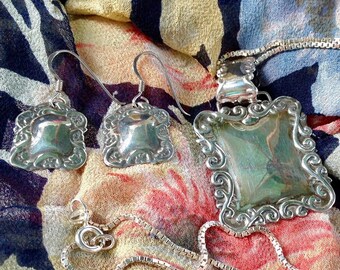Vintage Art Nouveau Sterling Silver Necklace and Earrings Set