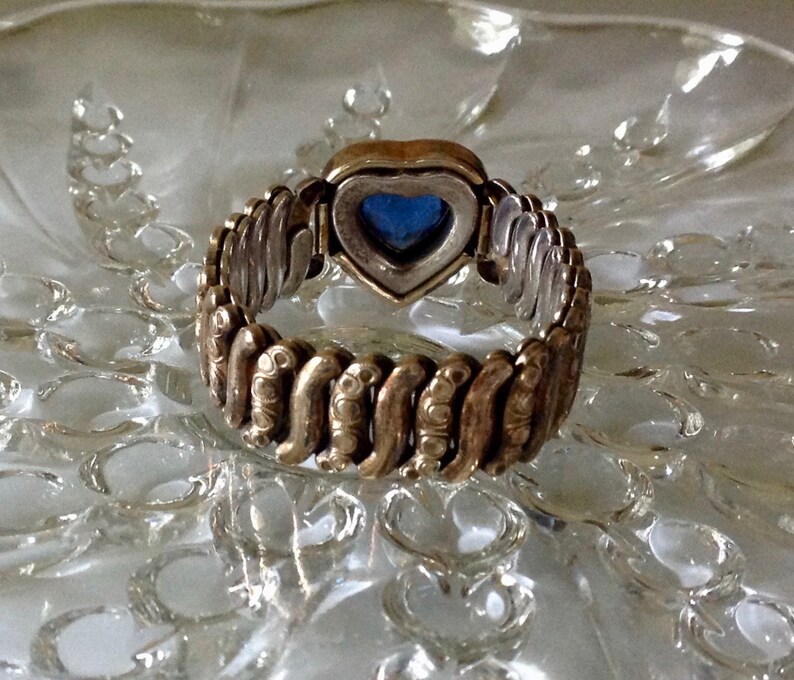 Vintage 1940/'s Co-Star Heart Sweetheart Expansion Bracelet Luscious Blue Rhinestone Focal WW II Bracelet Adjustable to 7 12 Inches